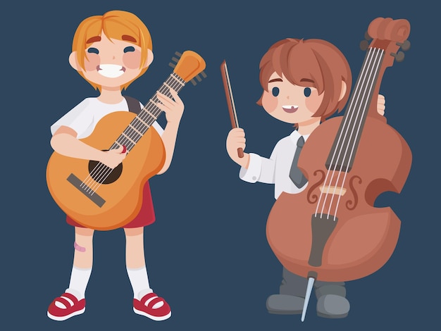 Free vector kids playing musical instruments set