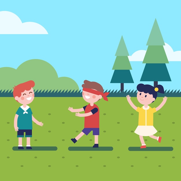 Free vector kids playing outdoor blindfold game