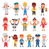 Free vector kids and professions icons set