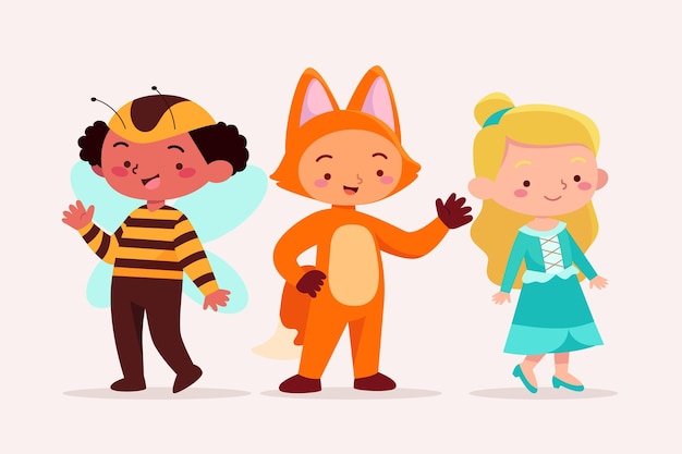 Free vector kids wearing animals carnival costumes