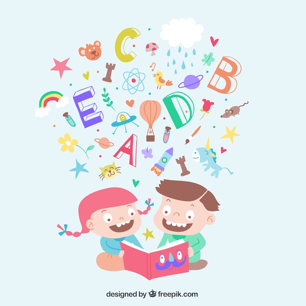 Free Vector kids with book