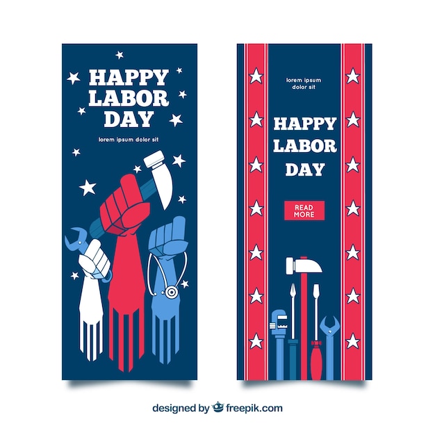 Free Vector labor day banners with tools