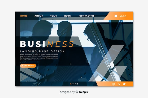 Free vector landing page business with photo