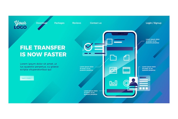 Free vector landing page geometric template with smartphone
