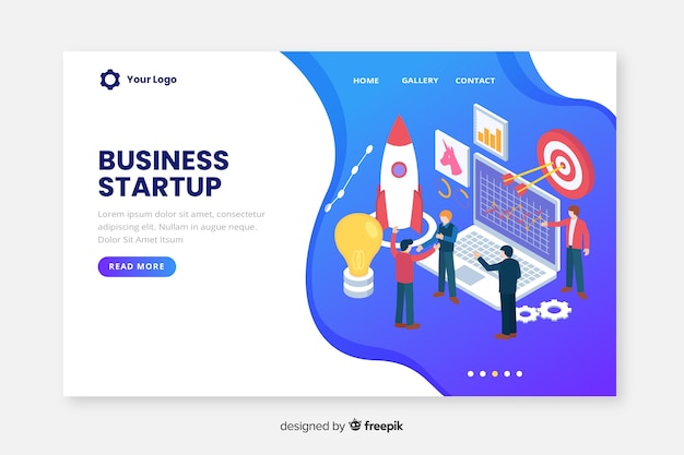 Free Vector landing page isometric business startup