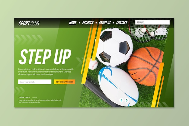 Free Vector landing page sport with photo