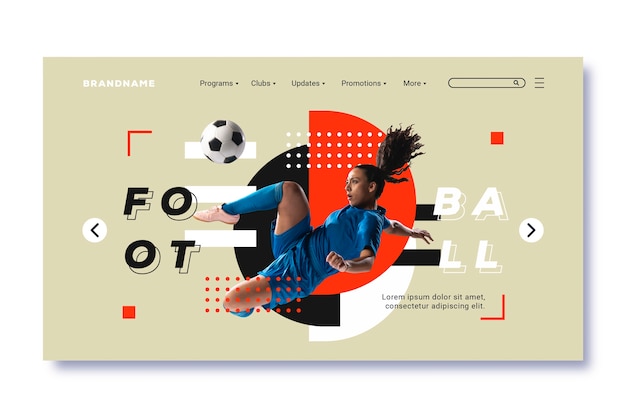 Free Vector landing page sport with photo