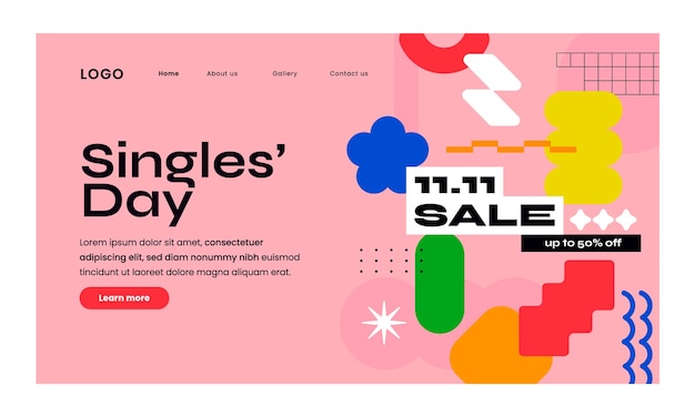 Free Vector landing page template for 11.11 single's day sales event