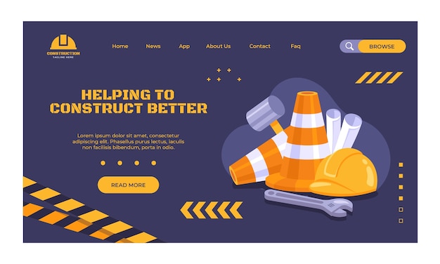 Free vector landing page template for construction domain