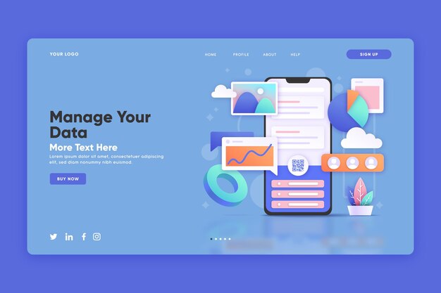 Landing page template with data management