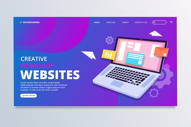 Landing page template with laptop