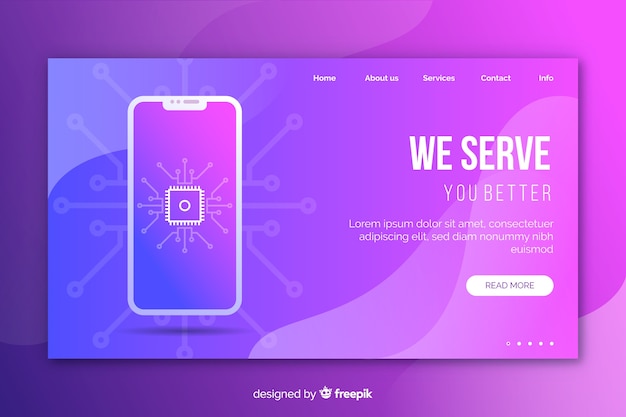 Free vector landing page template with smartphone