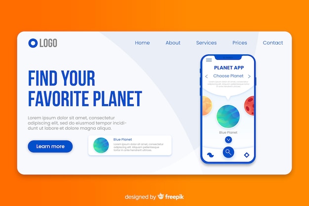 Free vector landing page template with smartphone