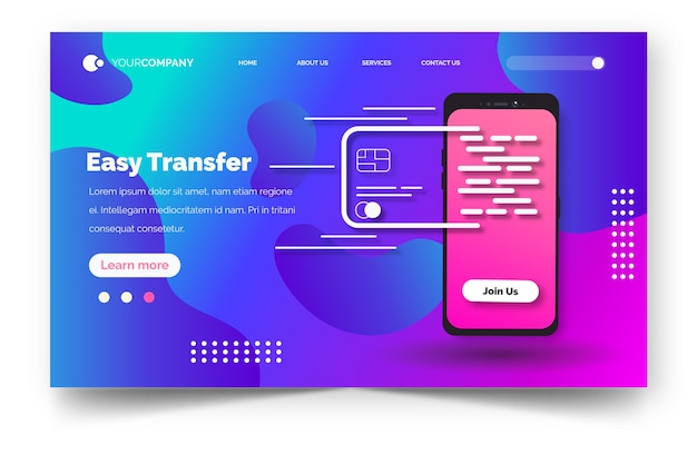 Free vector landing page template with smartphone