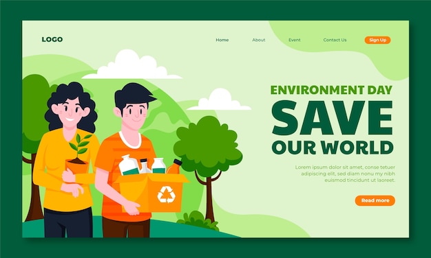 Free Vector landing page template for world environment day celebration