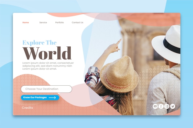 Free Vector landing page travel with photo