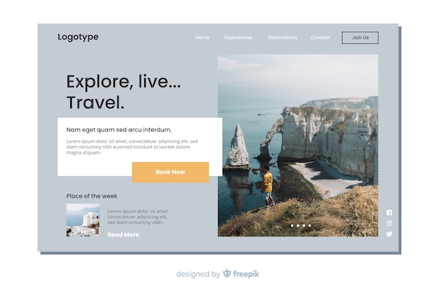 Landing page travel with photo