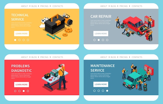 Free Vector landing page with car repair maintenance problem diagnostic parts replacement technical service