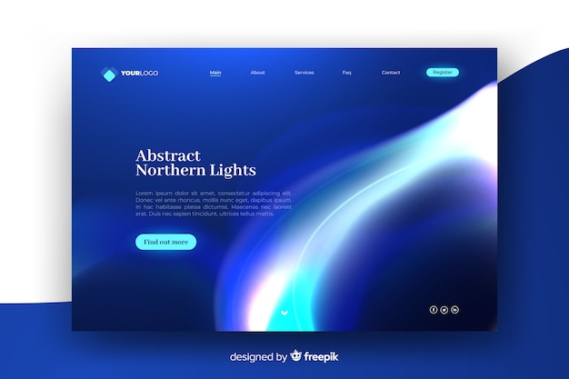 Free vector landing page with colorful northern lights