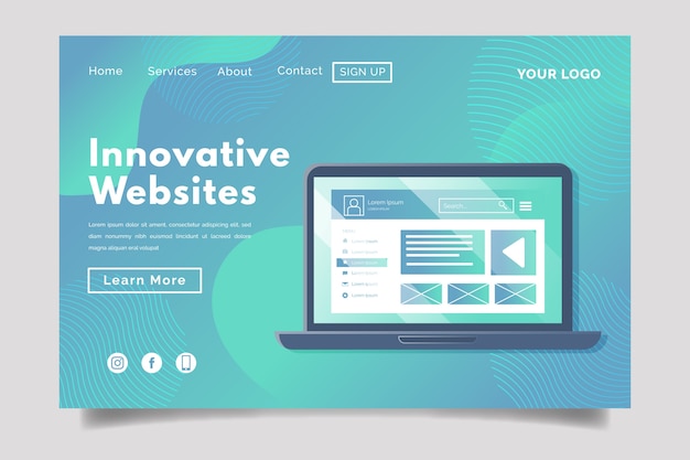 Free vector landing page with laptop