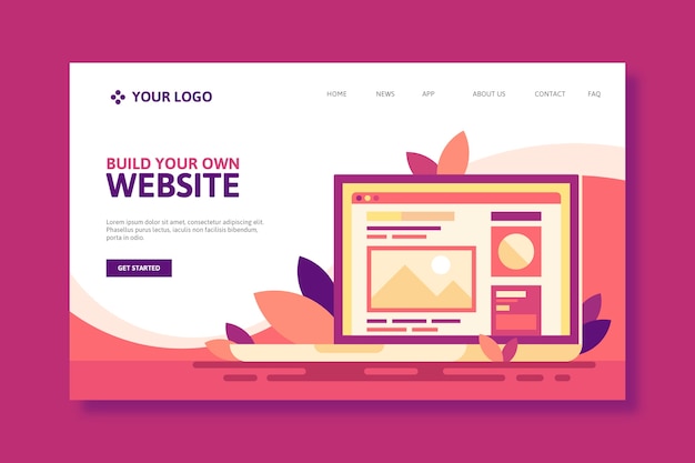 Free vector landing page with laptop