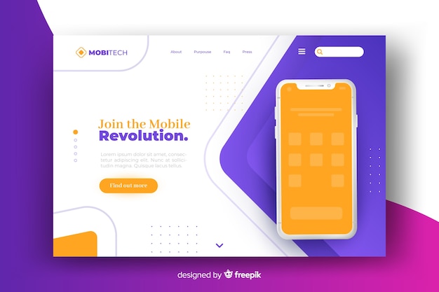 Landing page with phone design for template