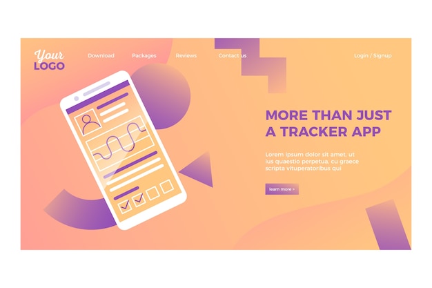Free vector landing page with smartphone geometric template