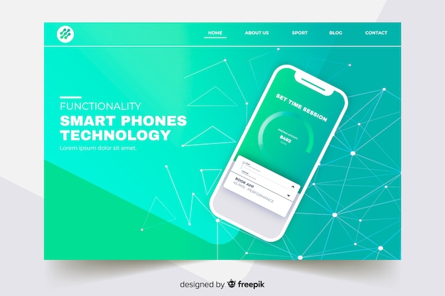 Landing page with smartphone on gradient green shades