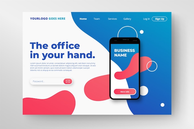 Free vector landing page with smartphone template