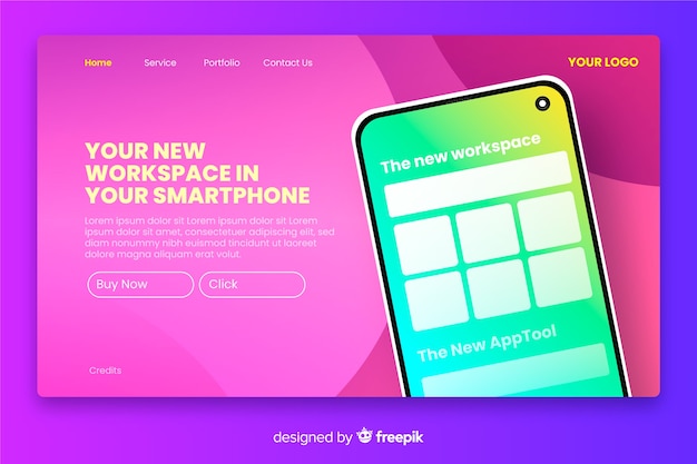 Free vector landing page with smartphone theme