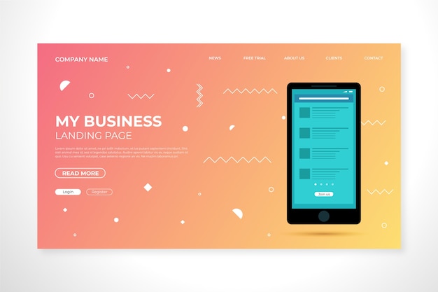 Free vector landing page with smartphone with gradient