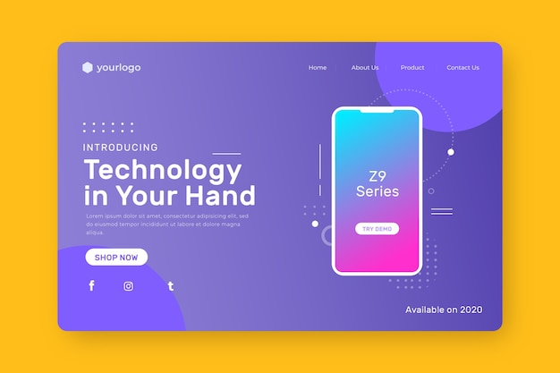 Free vector landing page with smartphone with gradient