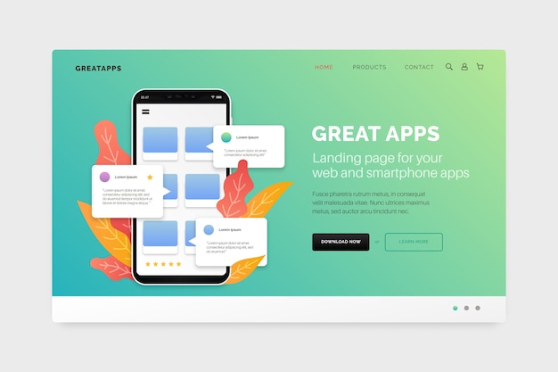 Free vector landing page with smartphone