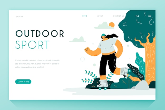 Landing page with woman skating in park