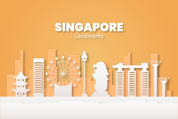 Landmarks skyline in paper style concept