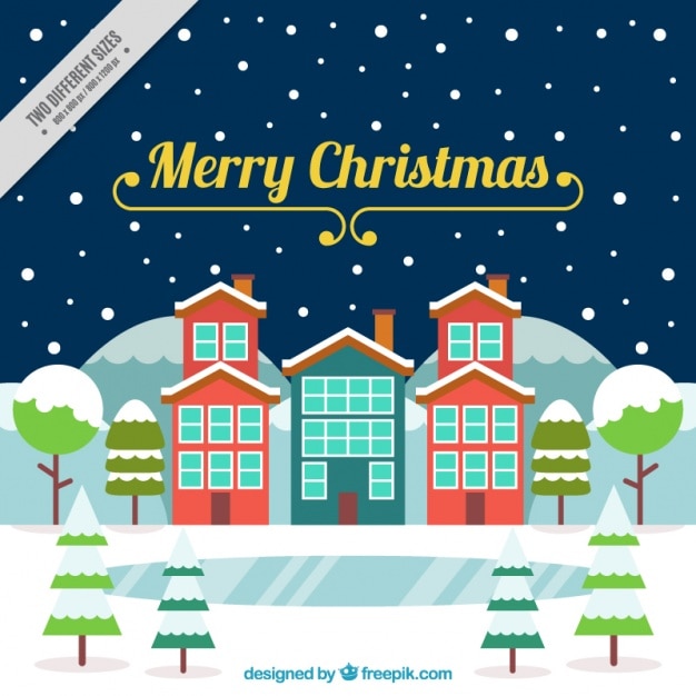 Free vector landscape background in flat design with snowy houses