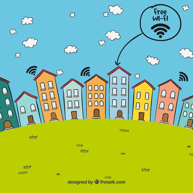 Free Vector landscape background of houses with free wifi