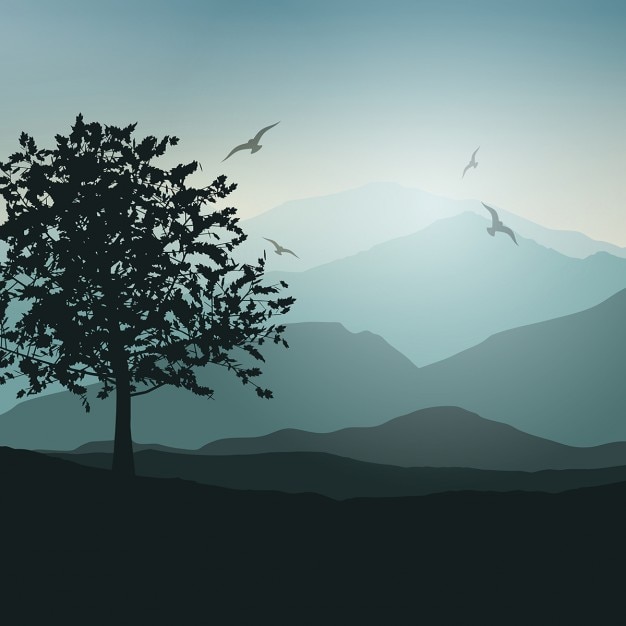 Free Vector landscape background with trees and birds