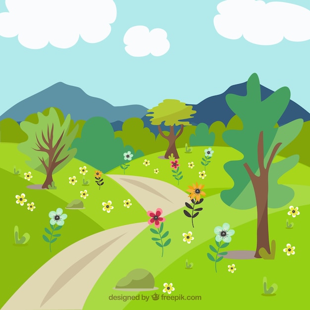 Free vector landscape background with trees and path