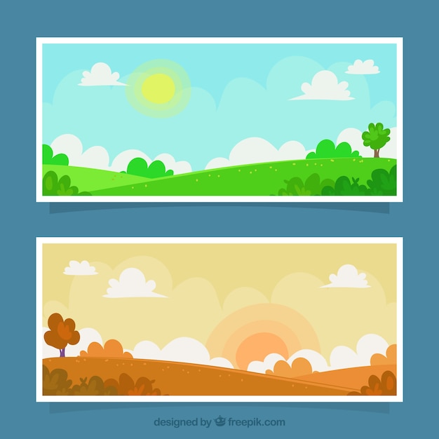 Free Vector landscape banners at different times of the day