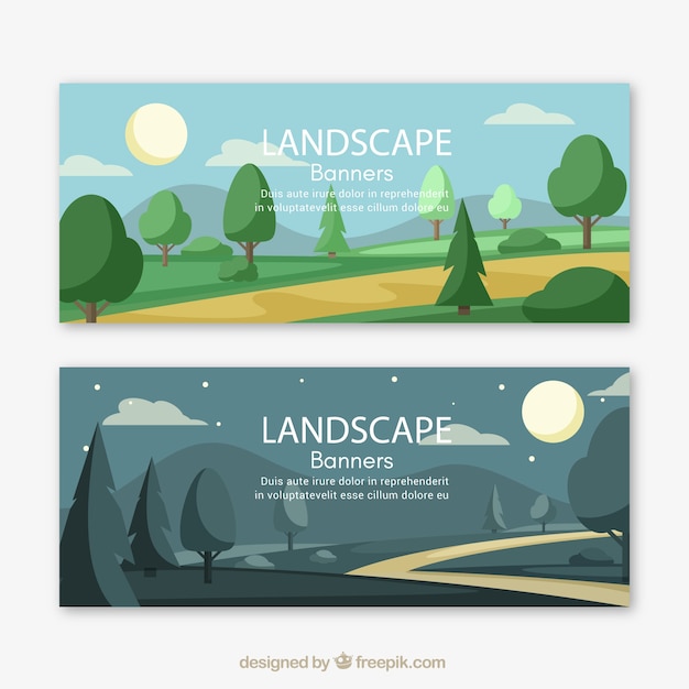 Free vector landscape banners with trees and path