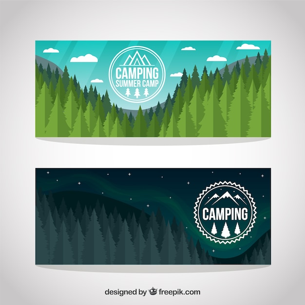 Free vector landscape full pines banners