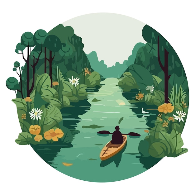 Free Vector landscape man in a canoe on river