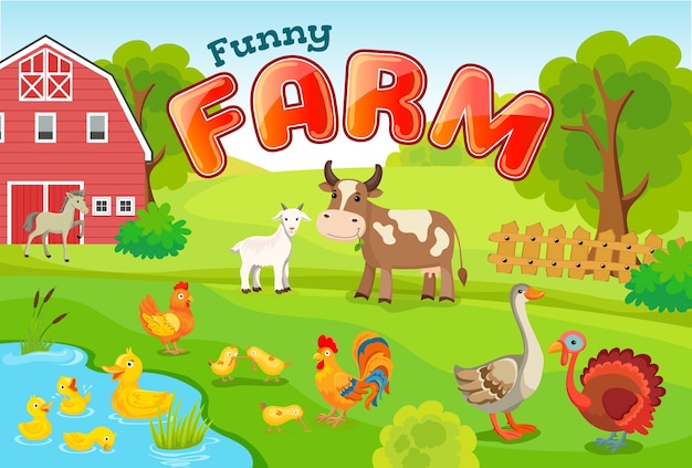 Free vector landscape with farm animals.