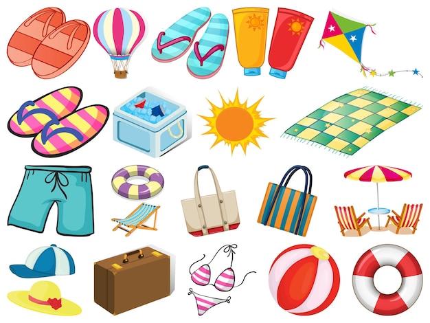 Free Vector large set of different summer objects on white background