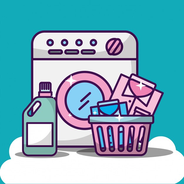 Laundry cleaning illustration with washing machine