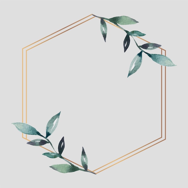 Leafy golden hexagon frame social ads template vector