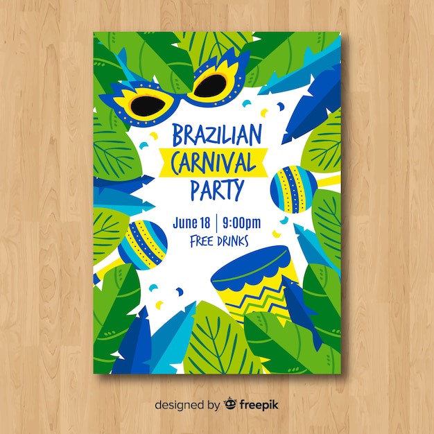 Leaves frame brazilian carnival party poster