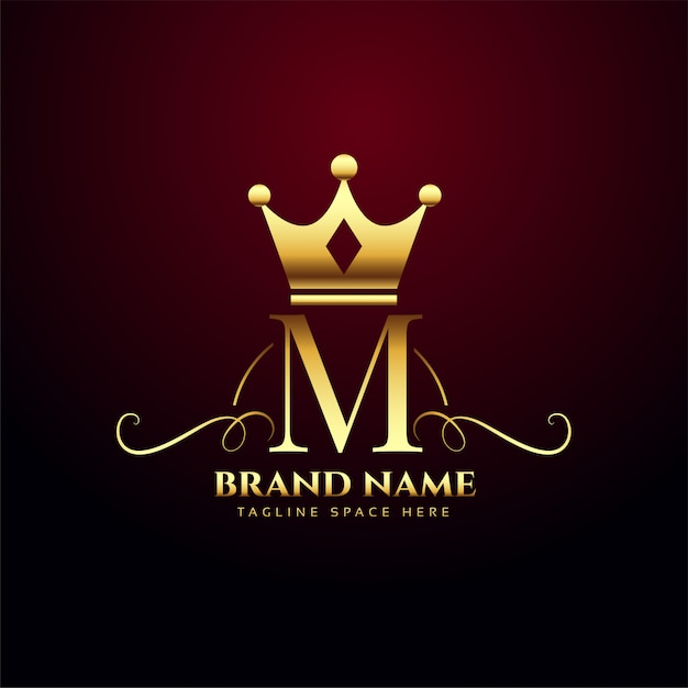 Letter M monogram logo with golden crown 