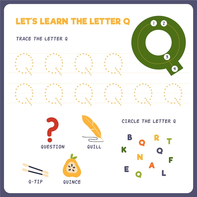 Free Vector letter q worksheet for kids